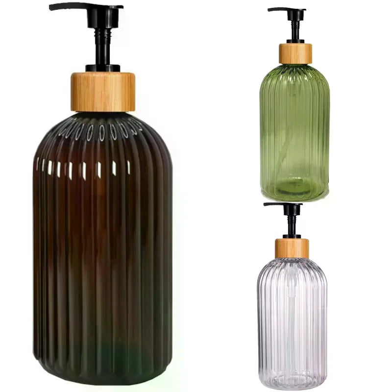 flacon pompe noir brun vert transparent moderne rayures vertical rechargeable shampoing lotion
