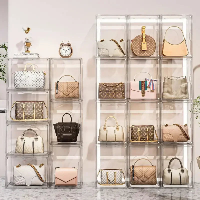 boîtes rangement transparentes modernes anti poussière empilables boîtes stockage minimalistes sacs parfums