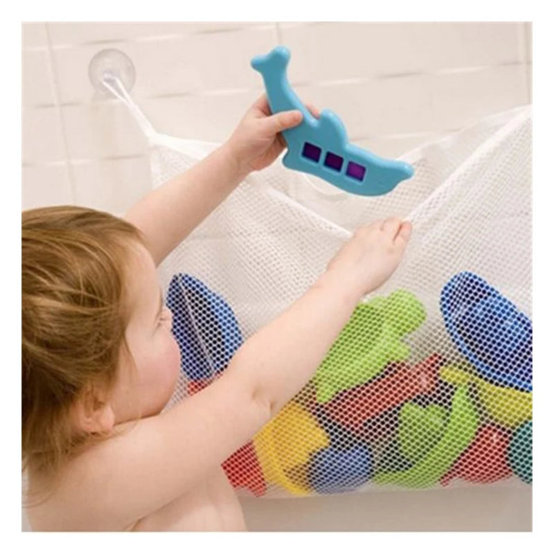 sac rangement pliant bain jouets suspendu ventouses couleurs vives maille transparent enfantin