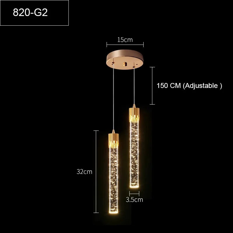 lampe suspendue moderne or noir cristal bulle brillant transparent chambre salon étude