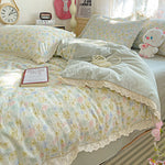ensemble literie fleuri coton 100% blanc pastel romantique taies d'oreiller drap plat