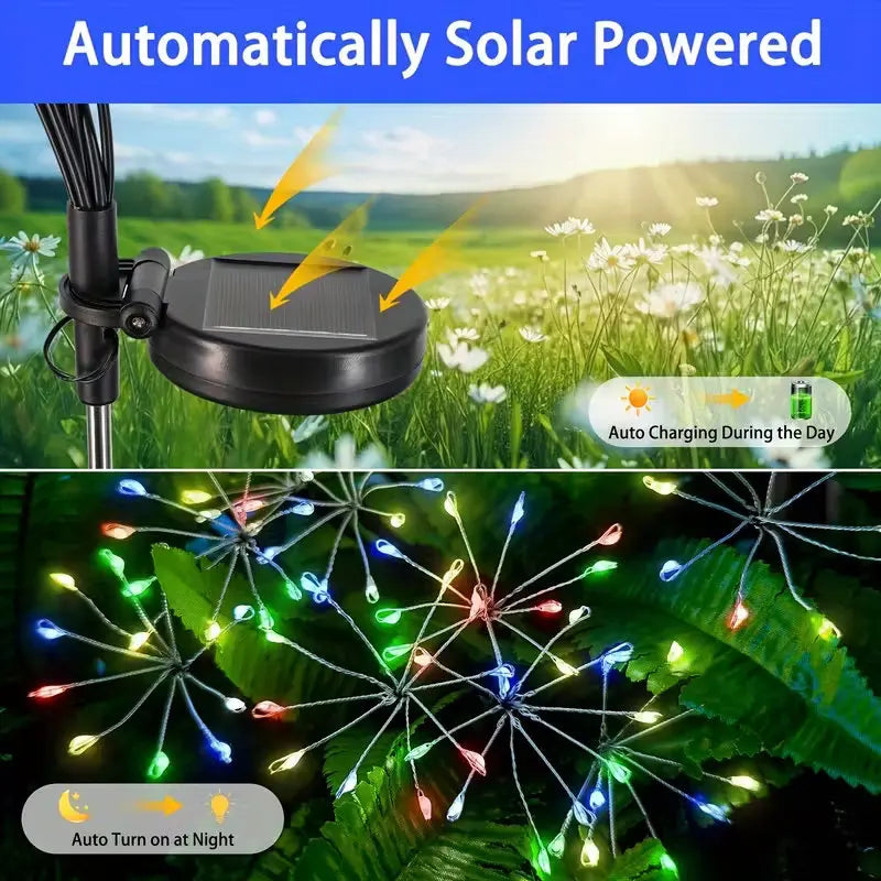 guirlande lumineuse solaire moderne multicolore branches feu d'artifice extérieur jardin