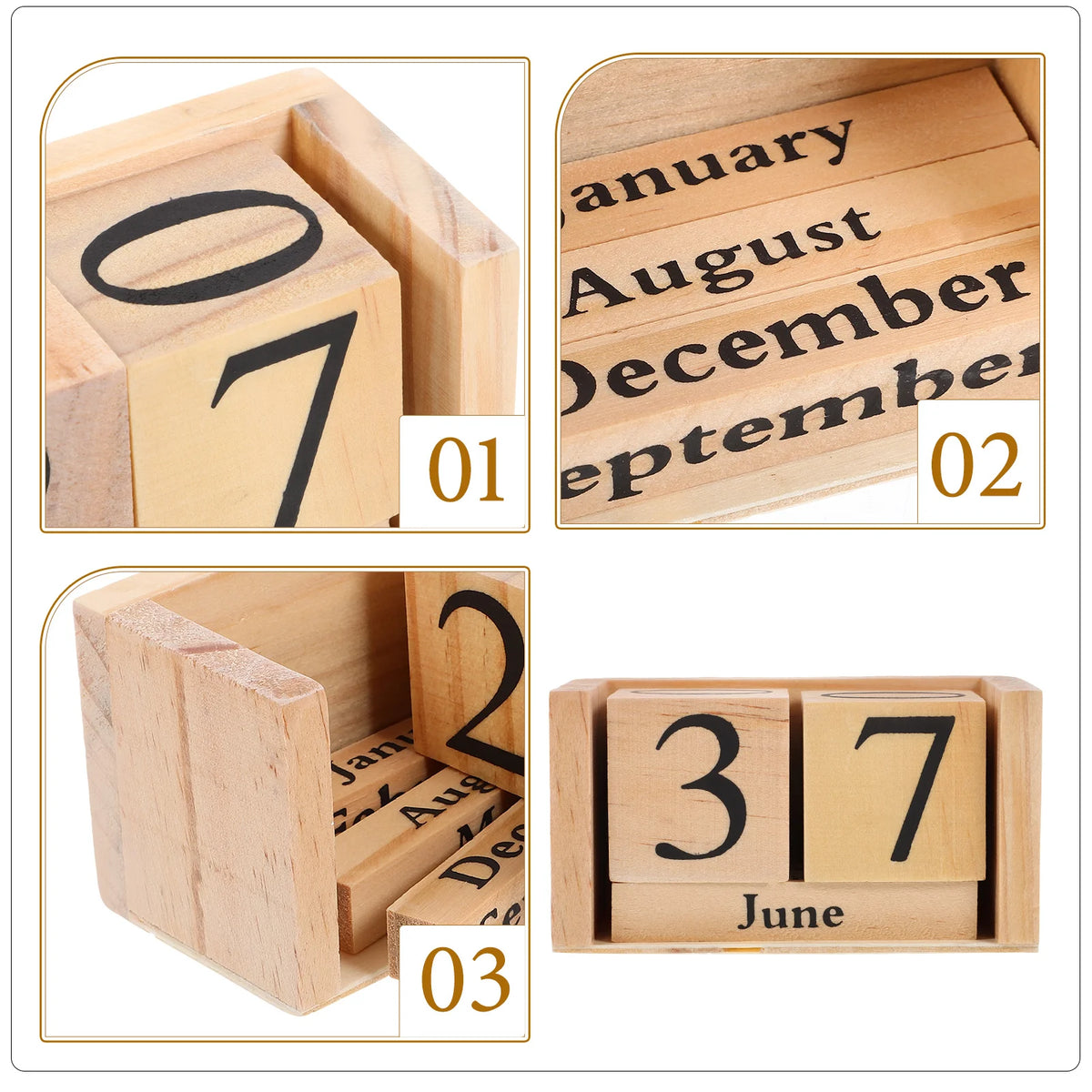 calendrier bois naturel clair grain minimaliste chiffres mois année