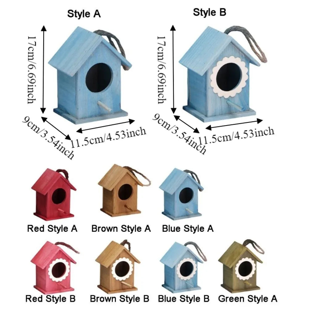 nichoir oiseaux extérieur bois résistant intempéries cordelette suspension porte floral relief bleu clair blanc