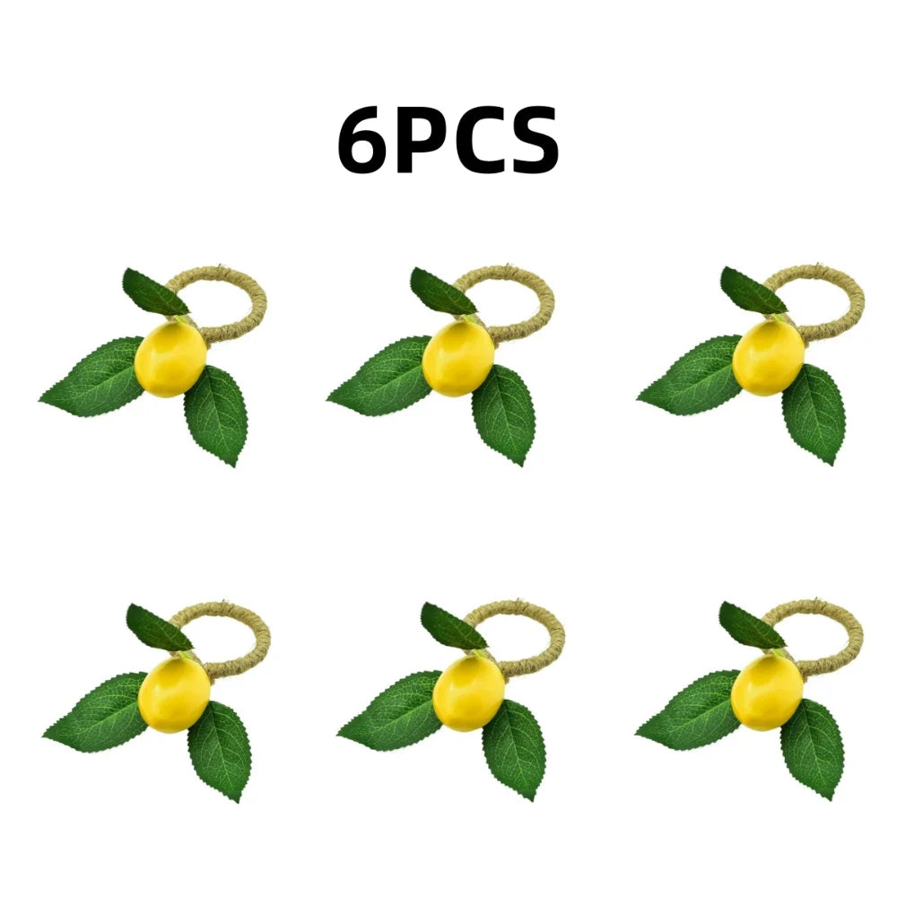 porte serviettes citron feuilles métal corde tressée bord festonné décoration table rustique 12cm haute