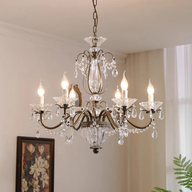 lustre cristal bronze ampoules led têtes classique suspension salon chambre