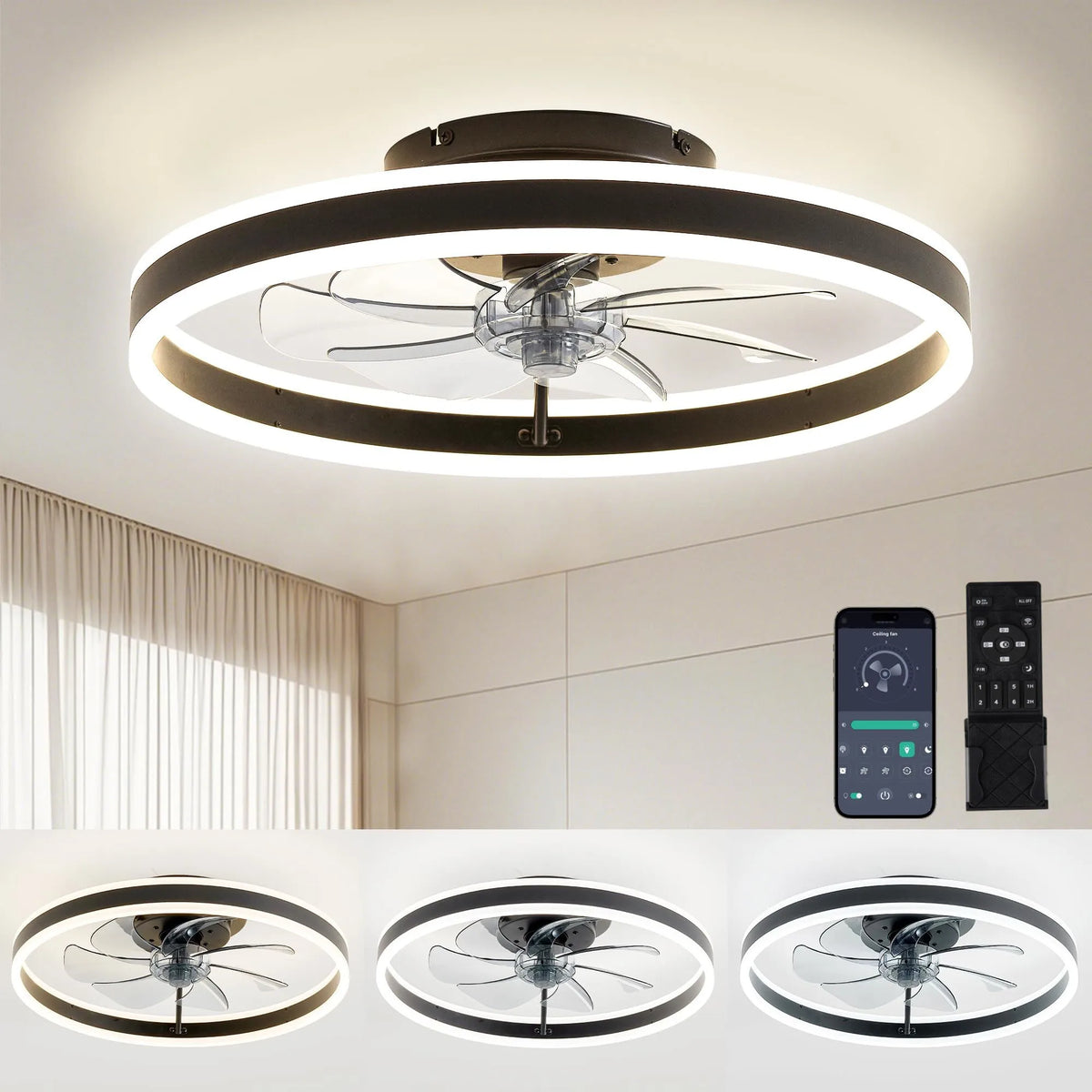 ventilateur intelligent led rvb vitesses ciel étoilé moderne télécommande app mobile