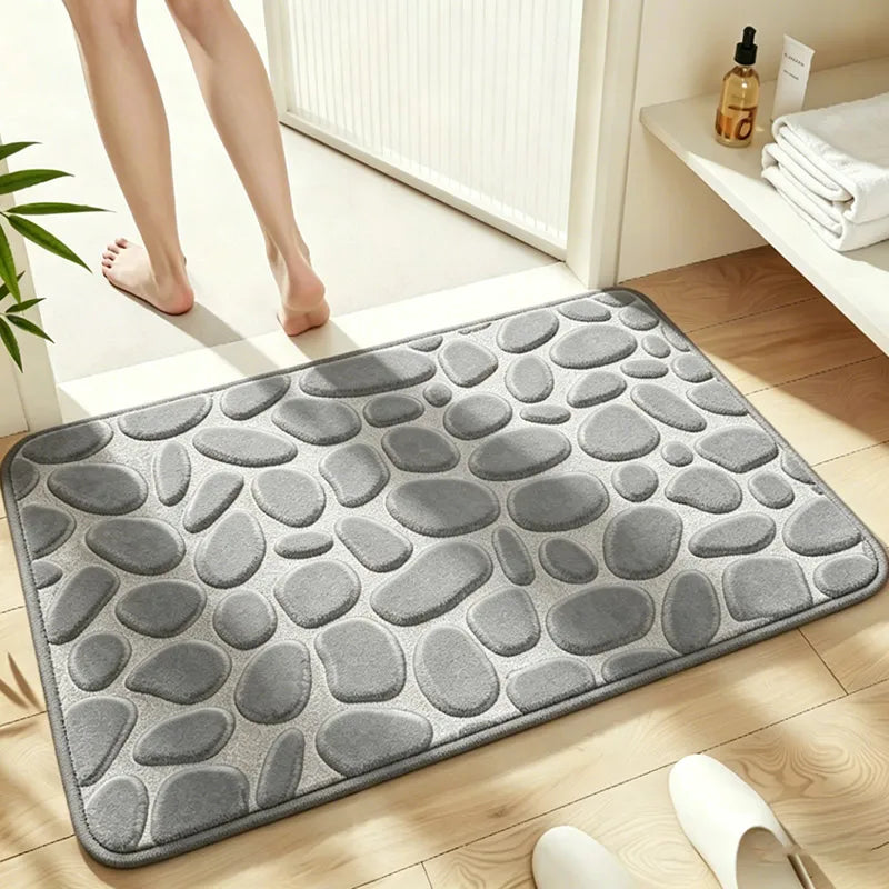 tapis bain microfibre texture cailloux gris moderne antidérapant absorbant salle bain decoration
