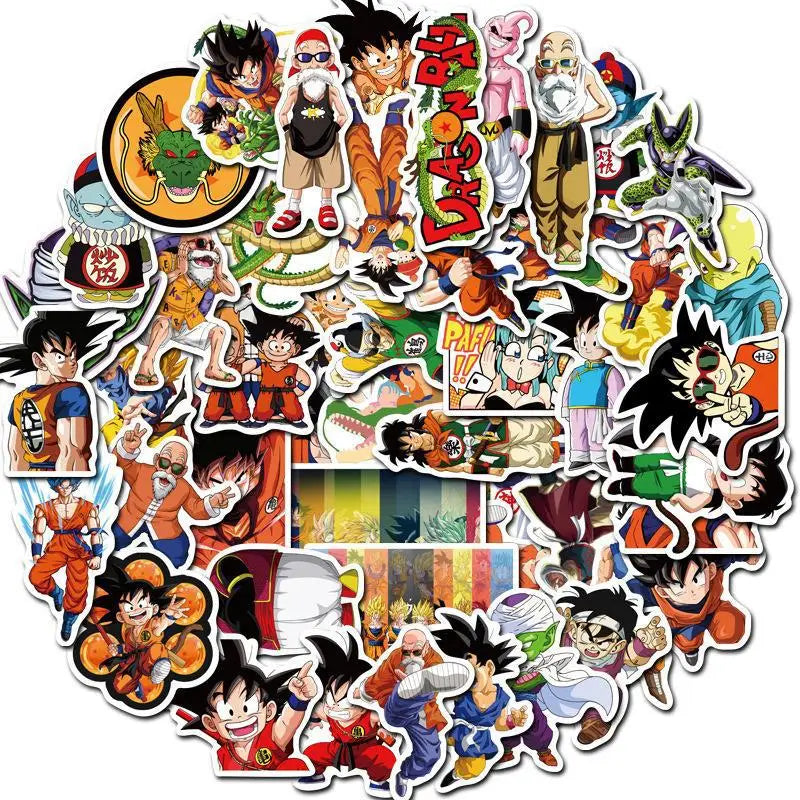 stickers dragon ball personnages occasion fete papier anime orange noir bleu blanc 100pcs