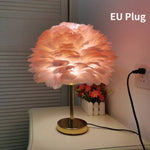 lampe table plumes moderne rose gris blanc décoration bohème éclairage original led certifiée vde