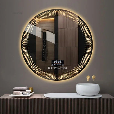 Miroir de salle de bain rond LED intelligent avec éclairage réglable en 3 couleurs