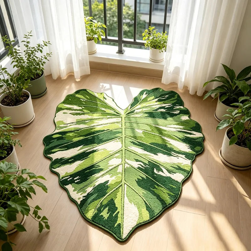 tapis vert feuille moderne salon chambre décoratif polaire polyester antidérapant