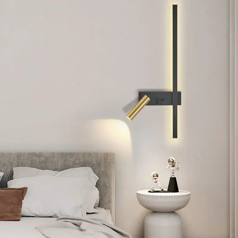 lampe murale led moderne fixée mur éclairage vertical minimaliste noir doré