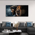 tableau sans cadre impression toile abstraite dieu jésus christ lion noir gris beige marron