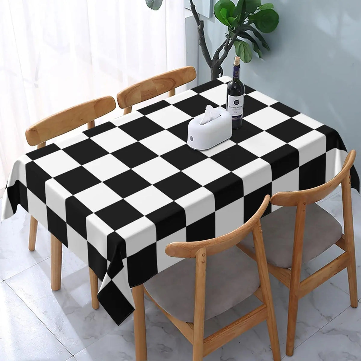 nappe imperméable carreaux noir blanche moderne cuisine réutilisable polyester table décoration fête mariage