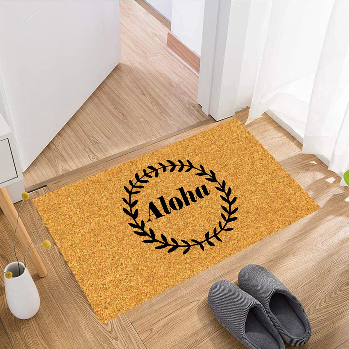 tapis d'entrée caoutchouc imperméable antibactéries antidérapant tropical palmiers noirs aloha moderne extérieurintérieur