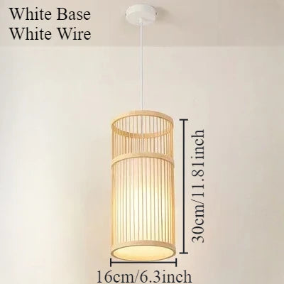lampe suspendue moderne bambou tissé main boho rayures verticales beige noir