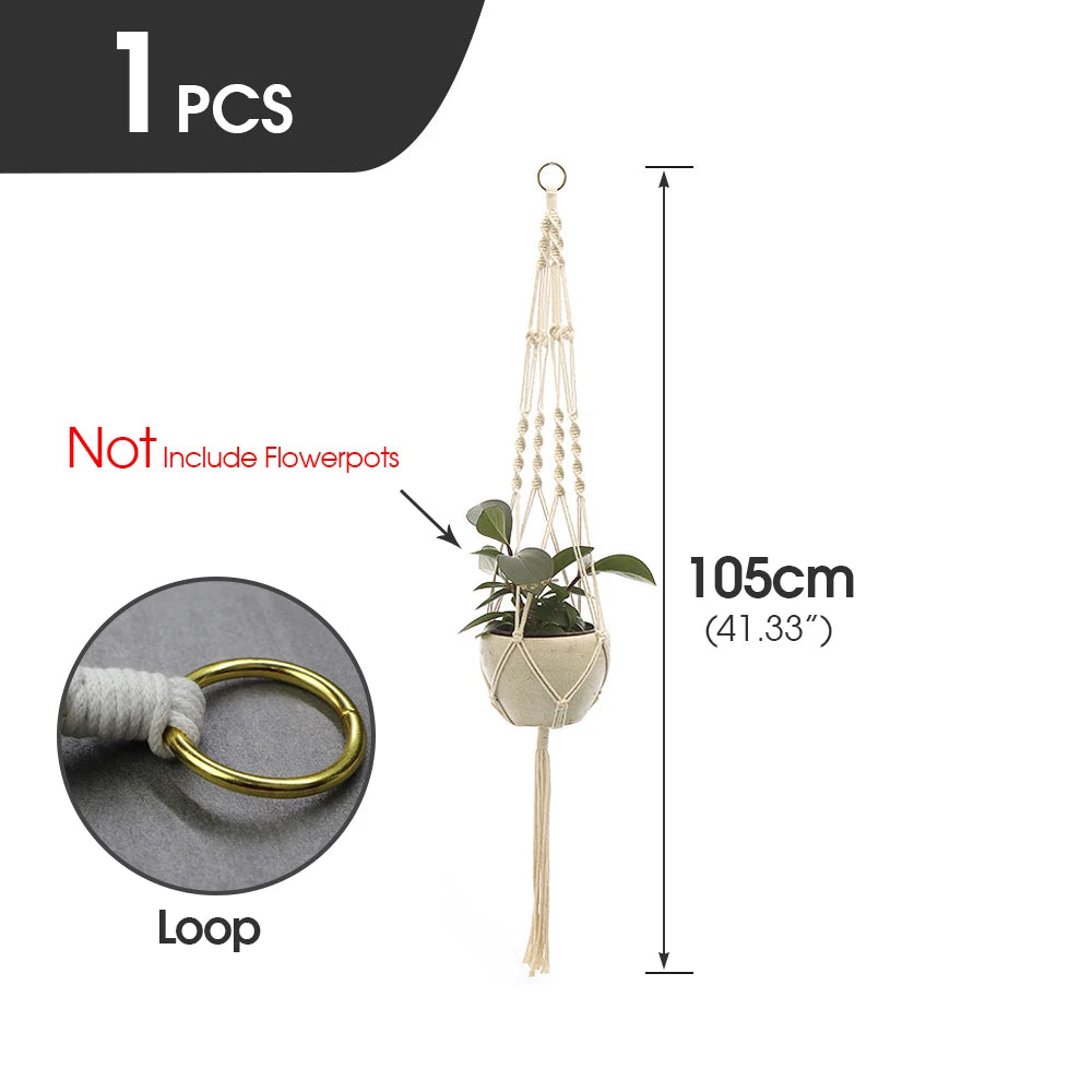 support plante suspendue macramé blanc fait main décoration jardin intérieur boho corde coton
