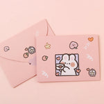 cartes postales kawaii dessins animés ours lapins colorées orange rose jaune bleu clair festive