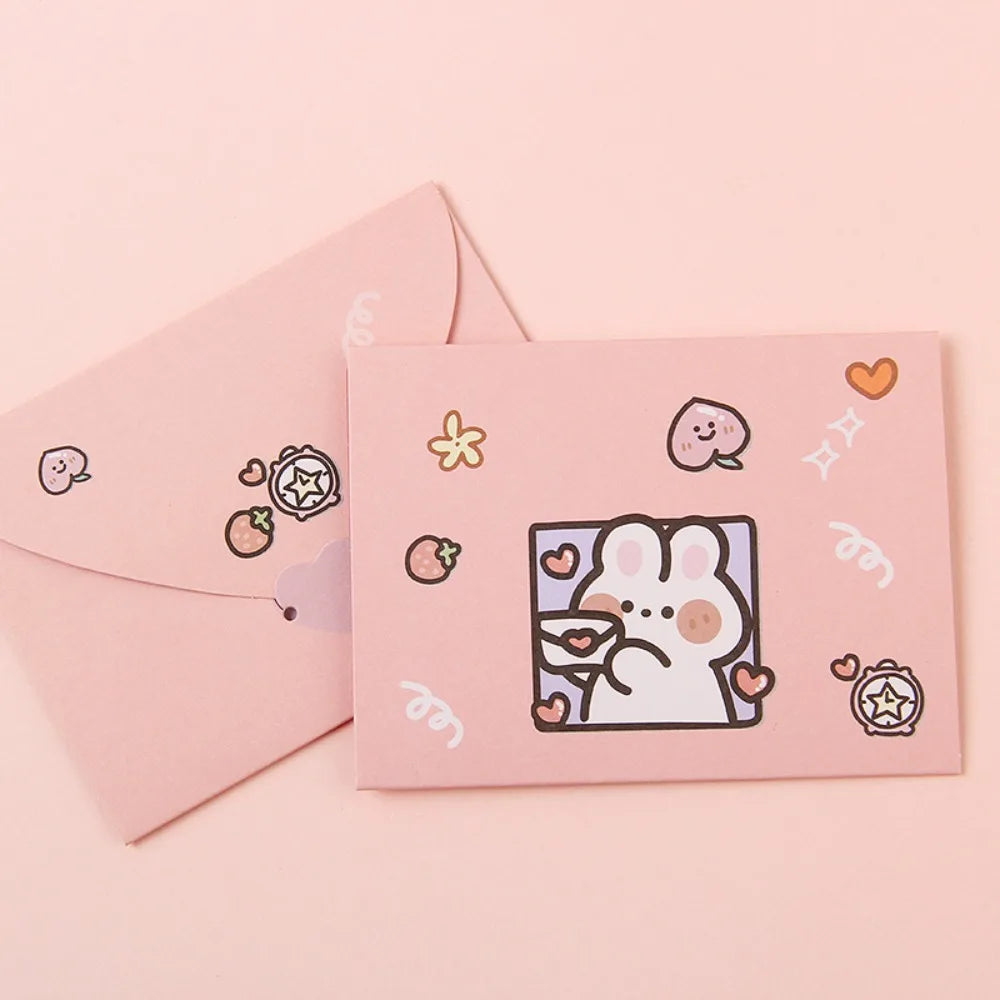 cartes postales kawaii dessins animés ours lapins colorées orange rose jaune bleu clair festive