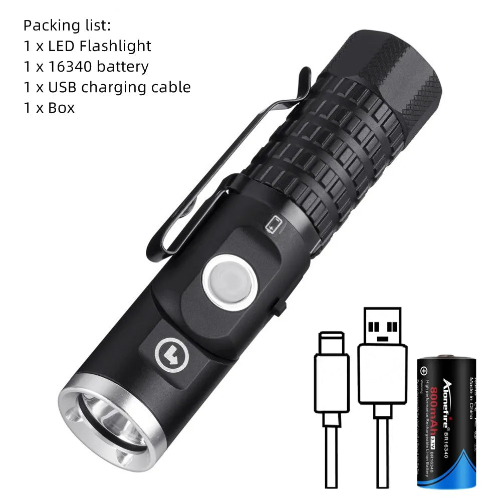 lampe torche rechargeable led noire anti dérapante mode pratique camping