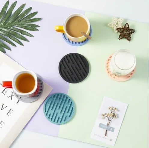 coasters silicone rayés moderne bleu gris noir orange beige marbre