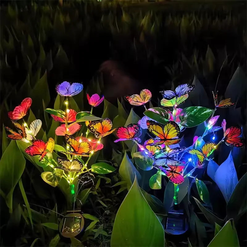 lampe solaire multicolore papillons feuilles moderne décoration extérieure jardin vacances noël transparente
