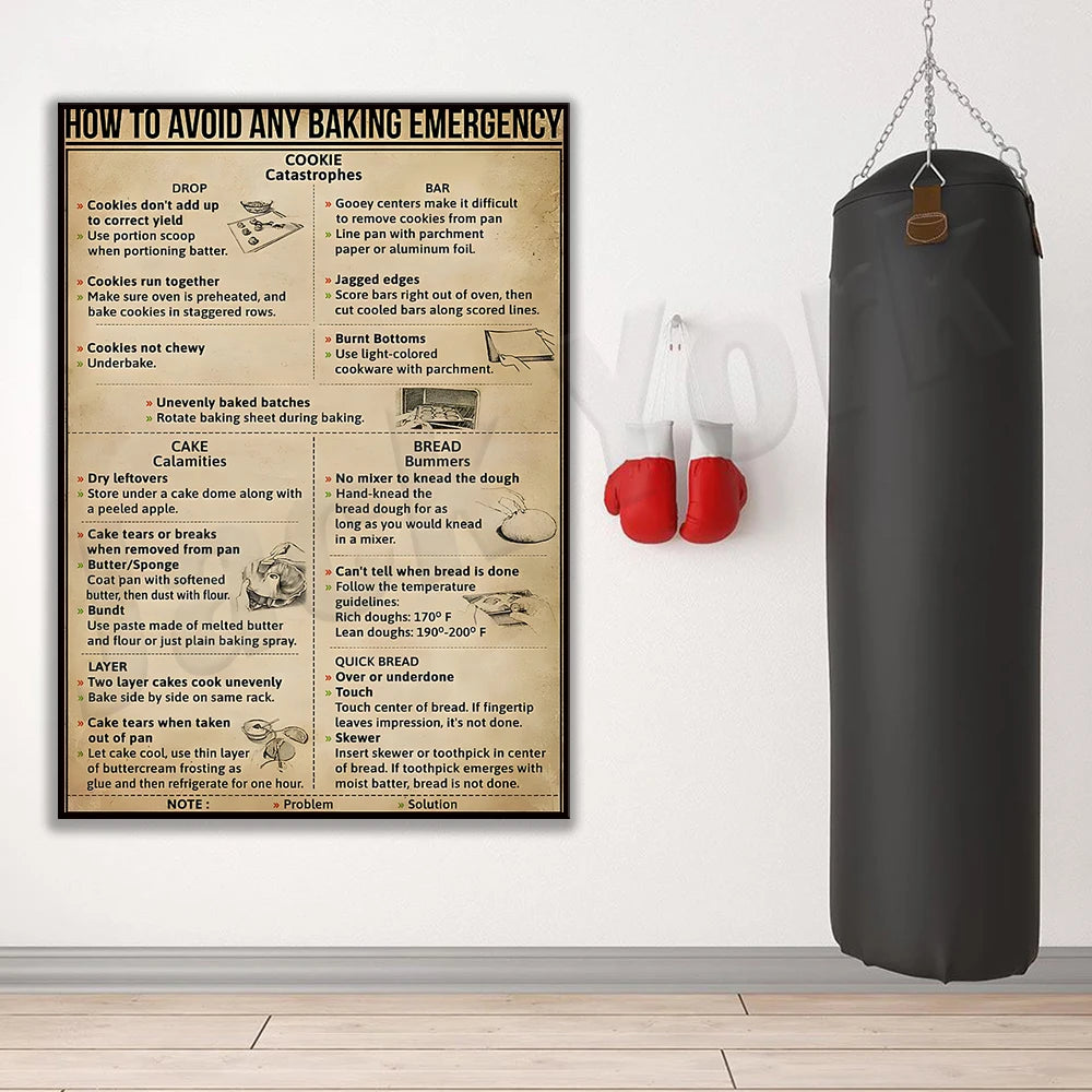 affiche vintage guide cuisson informative cadre noir papier toile beige noire blanche