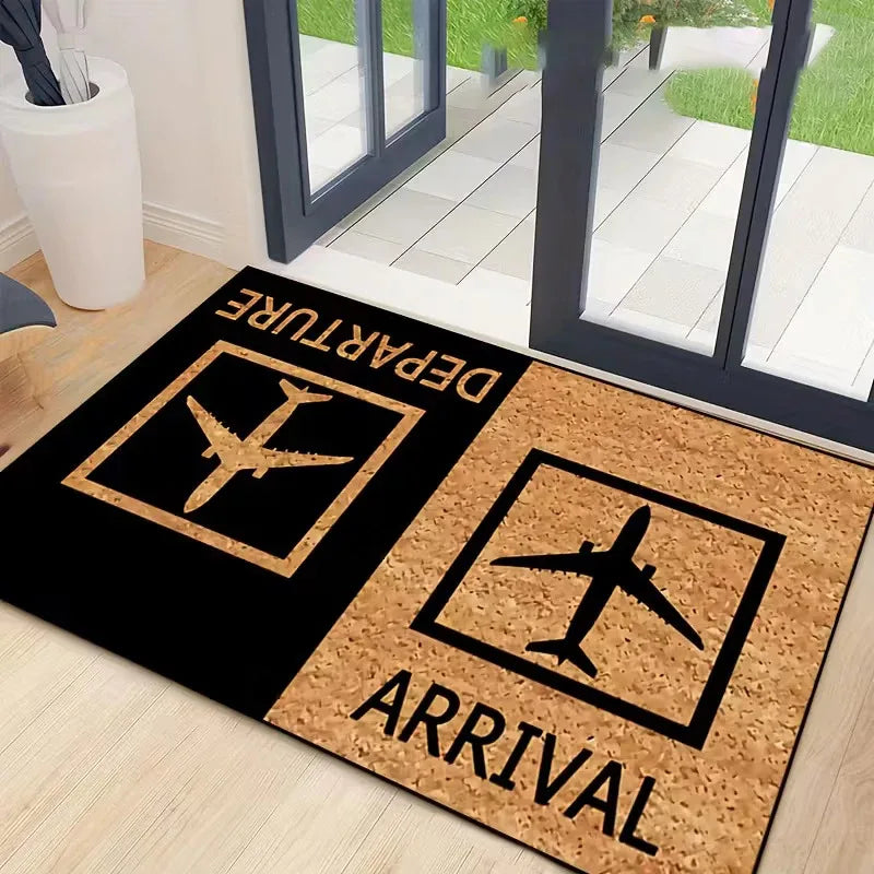 tapis sol antidérapant imperméable motif avion moderne noir beige blanc