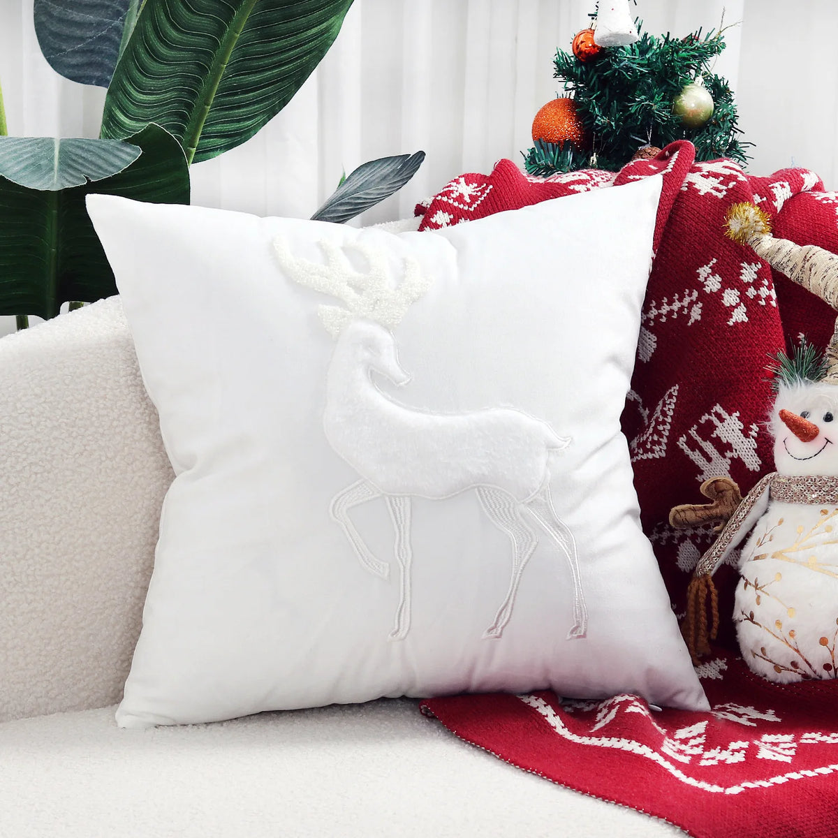 housses coussin noël arbre flocon doré blanc decoration maison car sofa 45x45cm handwash confort