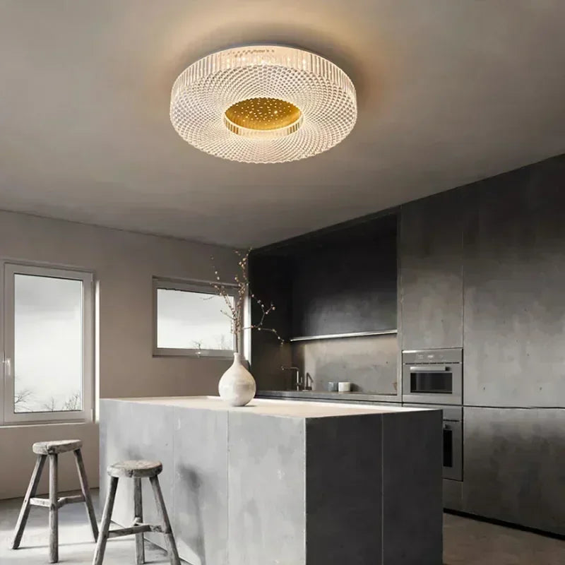 plafonnier moderne acrylique blanc doré concentrique 40cm led fixe chambre salon