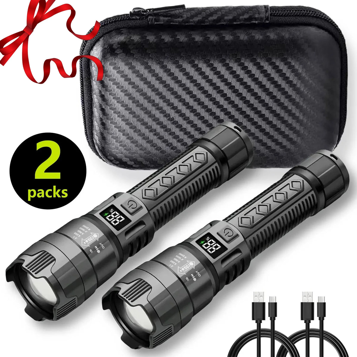 torche led rechargeable 2000lm anti choc affichage numerique lumiere intense campingurgence