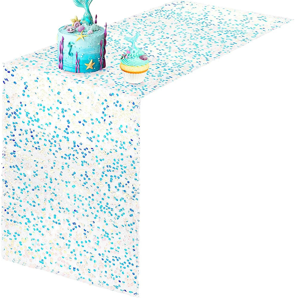 nappe table paillette scintillante sirène fête anniversaire baby shower violet rose festive