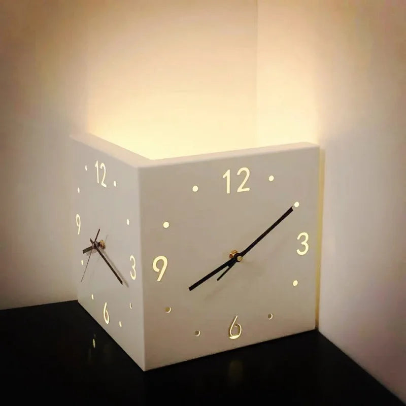 horloge murale double face moderne carrée aiguille numérique éclairée minimaliste