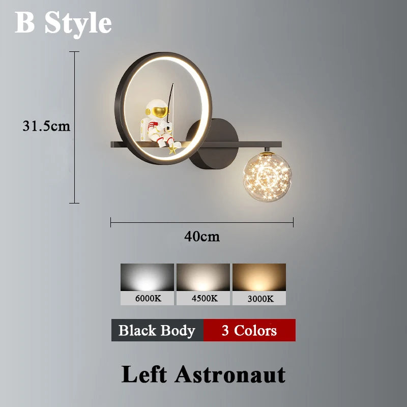 lampe murale moderne or noir blanc support sphère lumineuse figurine étude chambre entrée