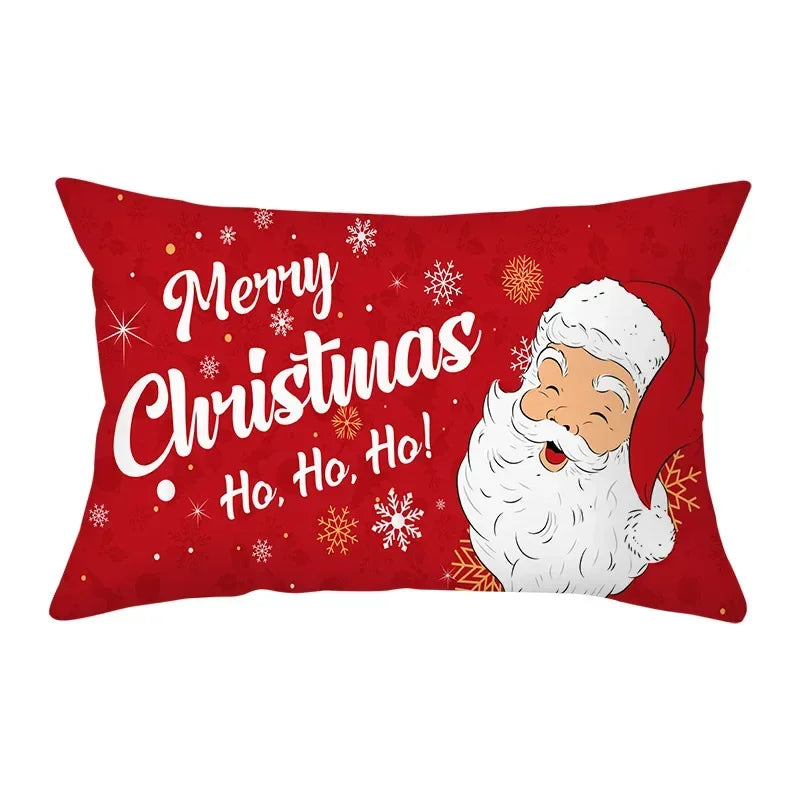 coussin Noël rouge motif rennes flocons neige décoration canapé salon fête hiver 30x50cm