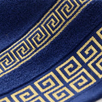 serviettes bain coton brodées géométriques bleu marine marron blanc absorbantes machine