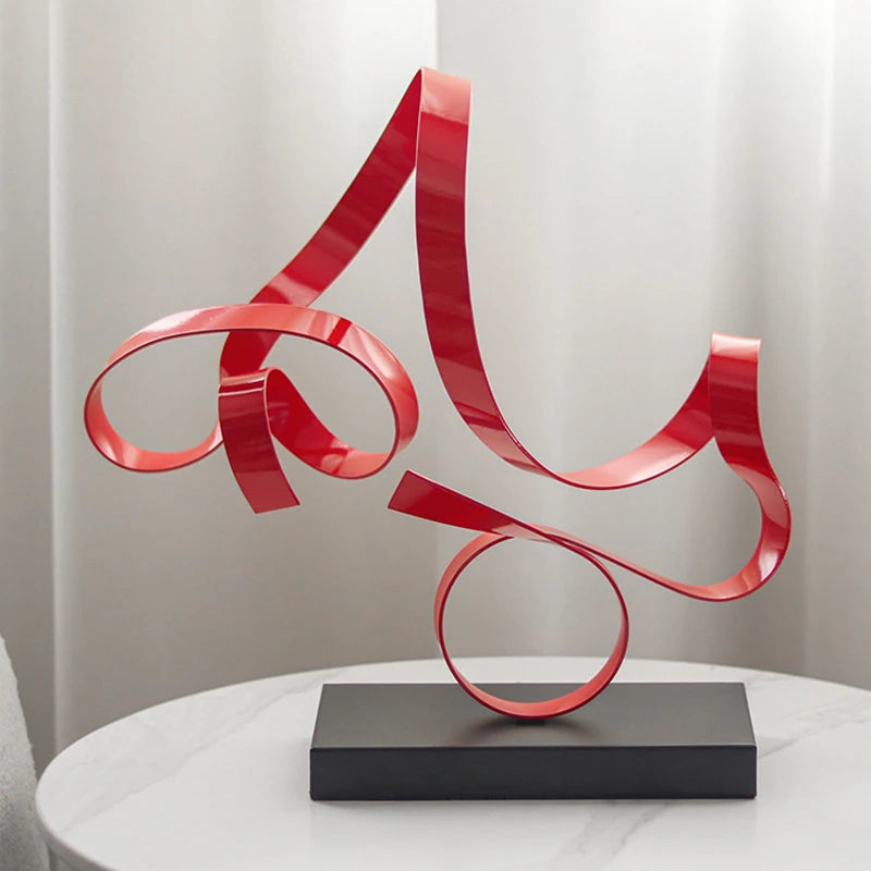 décoration contemporaine sculpture abstraite rouge métal lisse brillante moderne 14+