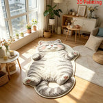 tapis sol doux motif chat allongé gris blanc moderne chambre salon entrée maison