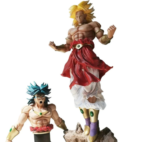 figurine anime bleu vert doré statue détaillée base ornement cheveux stylisés vêtements texturés accessoires