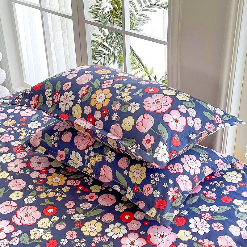 taies d'oreiller polyester fleurs roses feuilles vertes classique blanc rose vert gris
