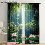 rideau polyester paysage forêt fleurs lotus moderne opacité vert blanc rose