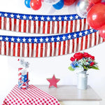 guirlande fête rouge blanc bleu rayures étoiles adhésif décoration patriotique 30cm longueur variable