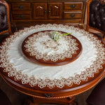 nappe ronde fleurs complexes crème blanc marron semi translucide élégante table dîner 60 70