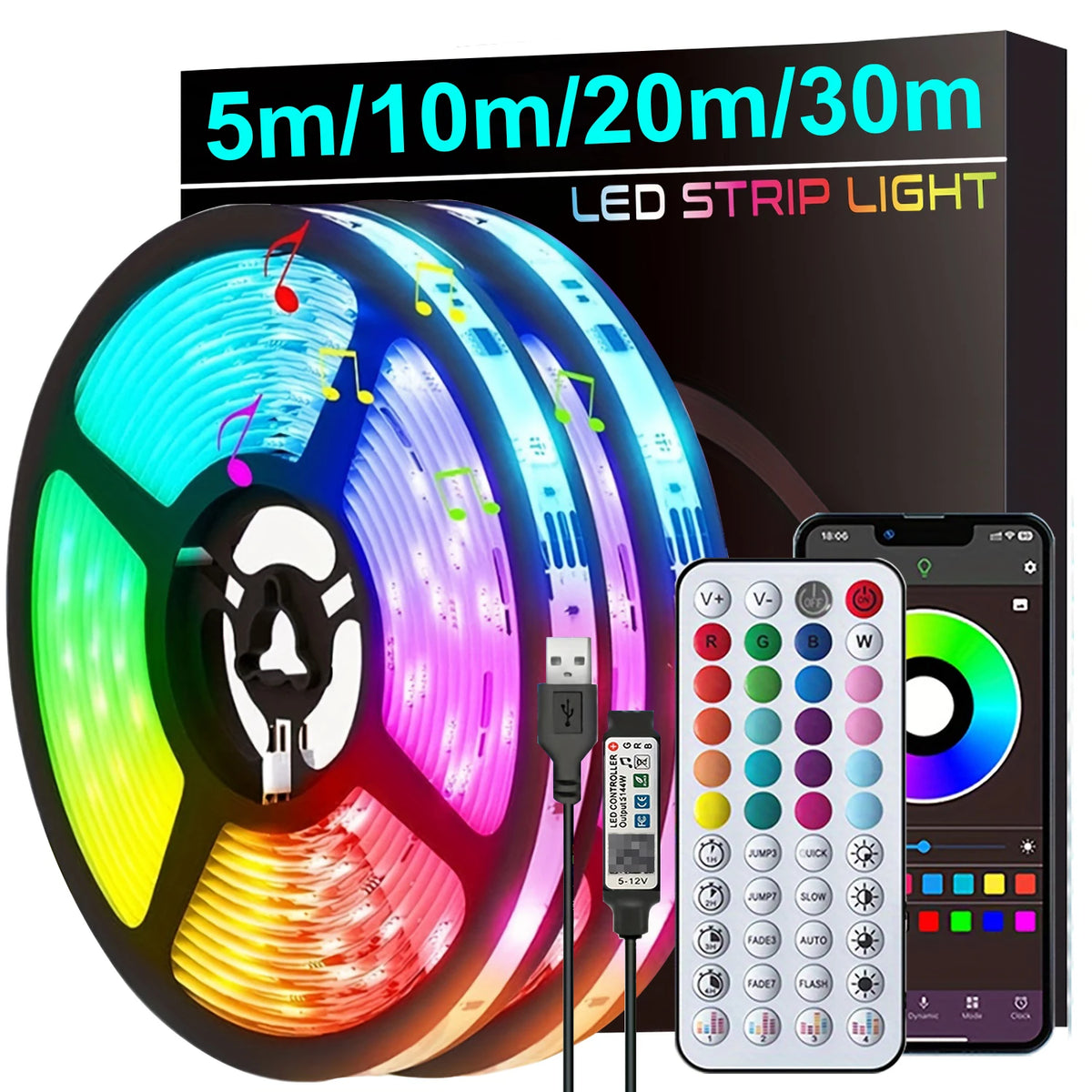 bande lumineuse led rgb flexible décoration fête télécommande application multiple couleurs