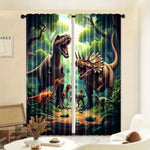 rideau imprimé dinosaures forêt moderne noir vert beige orange jaune pièces