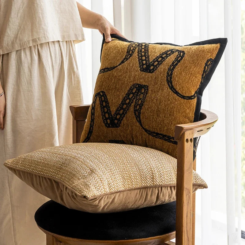housse coussin géométrique noir marron moderne 45x45cm polyester coton décoration intérieure voiture