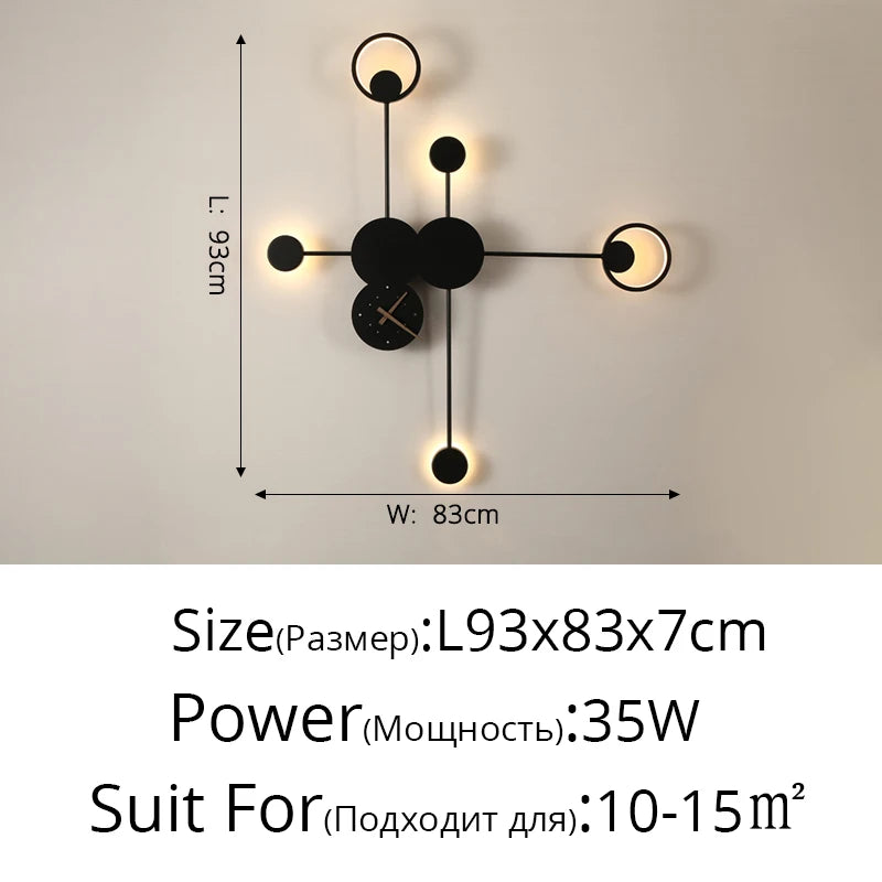 applique murale moderne horloge LED contemporain éclairage quotidien noir doré fixée mur
