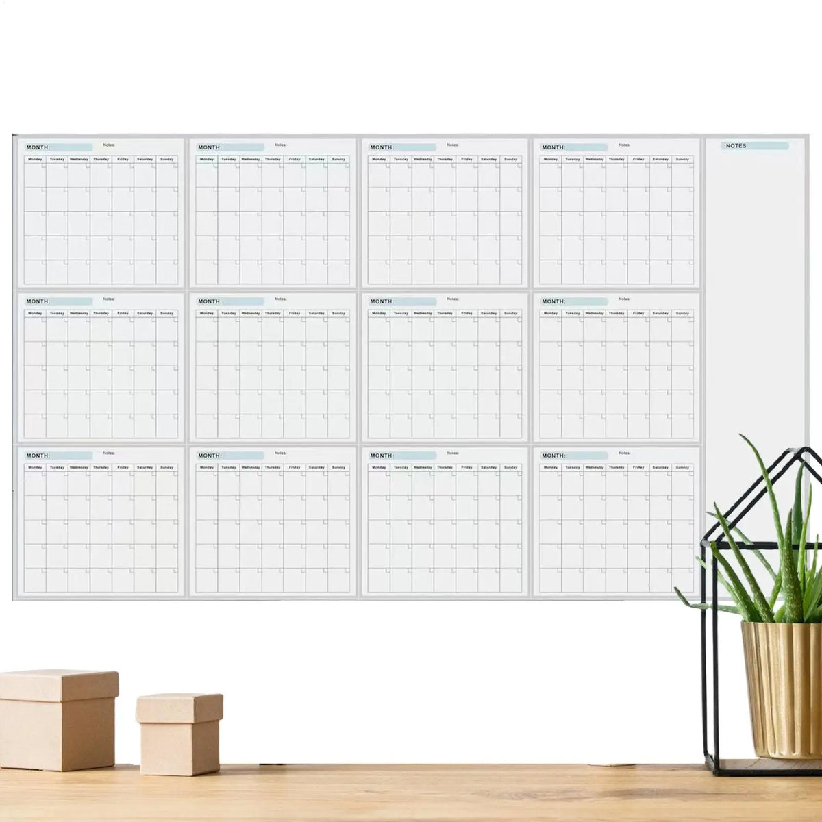 calendrier mural effaçable blanc moderne grille mensuelle adhésif planification tâches mensuelle tableau blanc opaque