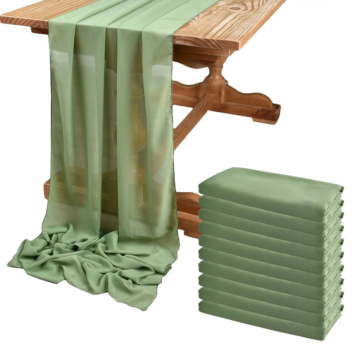 chemin table vert clair moderne uni opaque 30x300cm ruban blanc decoration anniversaire mariage noel